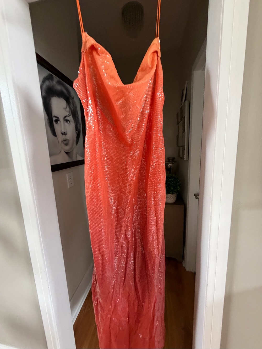 Coral Sequin Cowl Neck Maxi Slip Dress - Picture 2 of 10